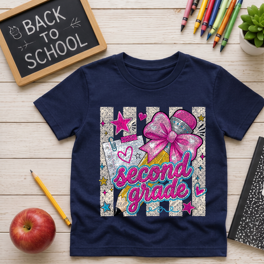 Coquette Pencil Second Grade Bow & Polka Dot - DTF Transfer