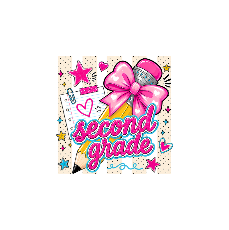 Coquette Pencil Second Grade Bow & Polka Dot - DTF Transfer