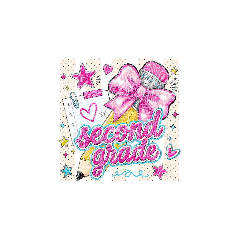 Coquette Pencil Second Grade Bow & Polka Dot - DTF Transfer