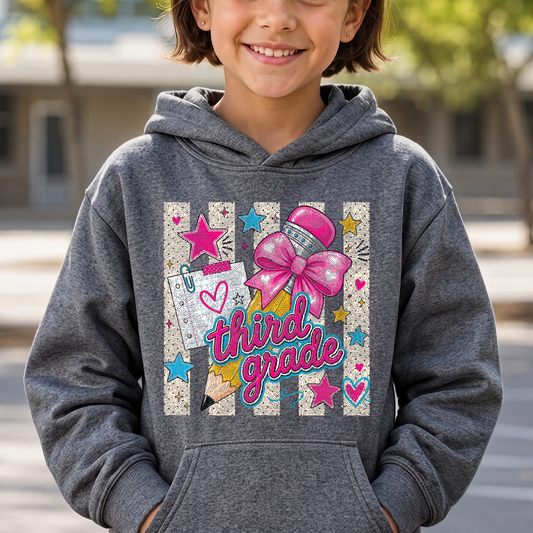 Coquette Pencil Third Grade Bow &amp; Polka Dot - DTF Transfer