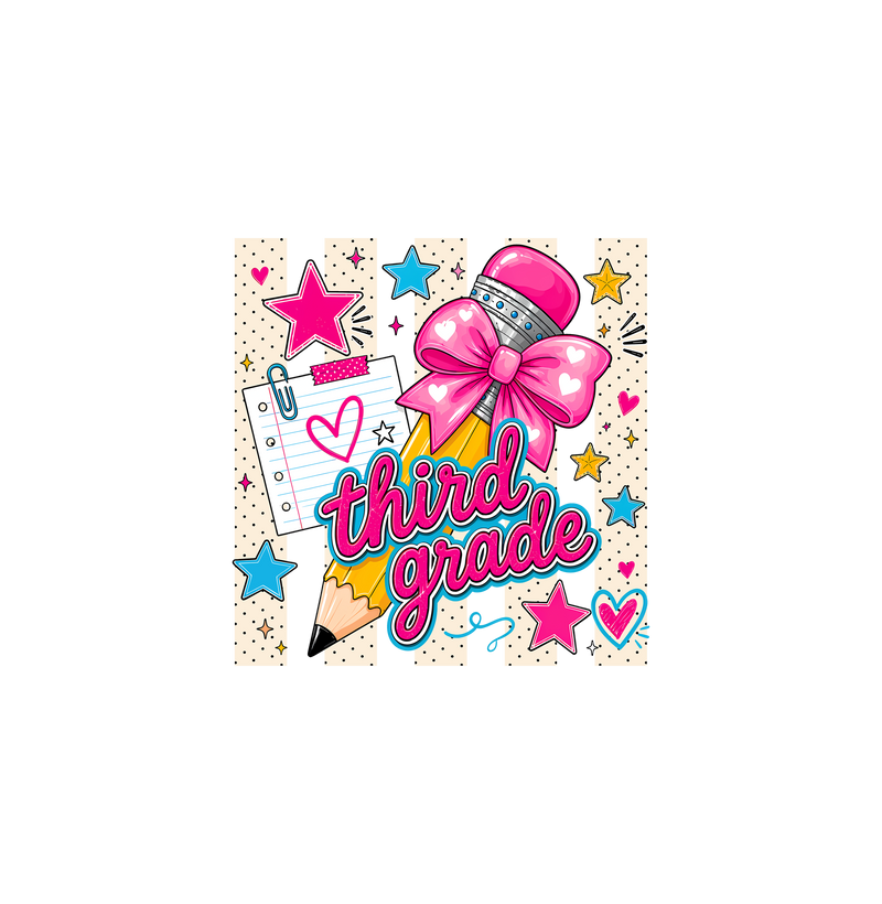 Coquette Pencil Third Grade Bow &amp; Polka Dot - DTF Transfer