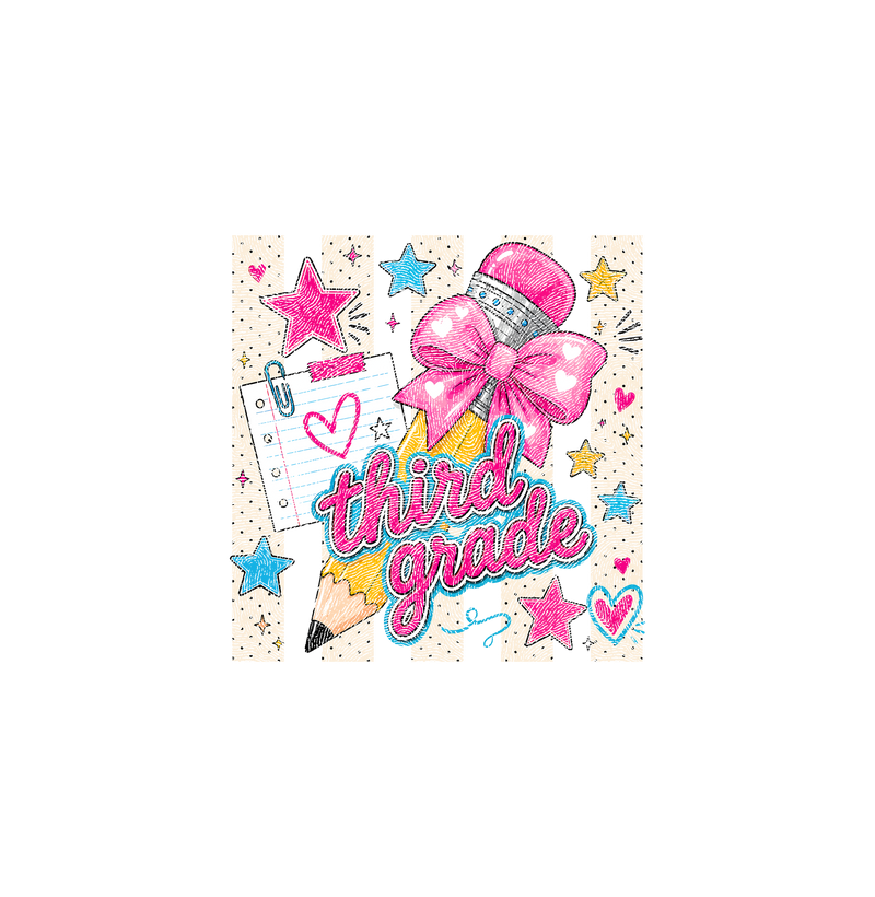 Coquette Pencil Third Grade Bow &amp; Polka Dot - DTF Transfer