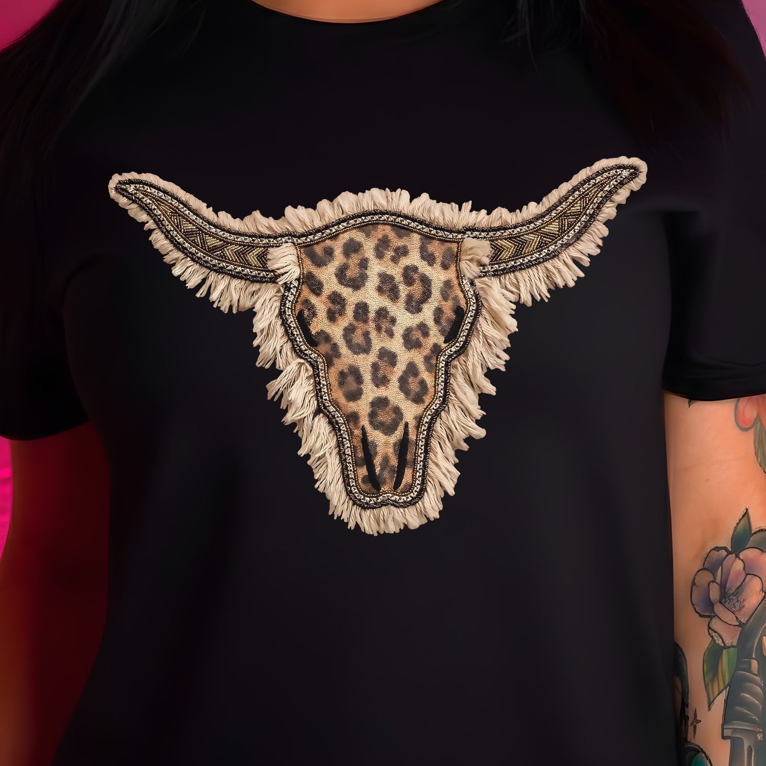 Boho Leopard & Fringe Longhorn - DTF Transfer