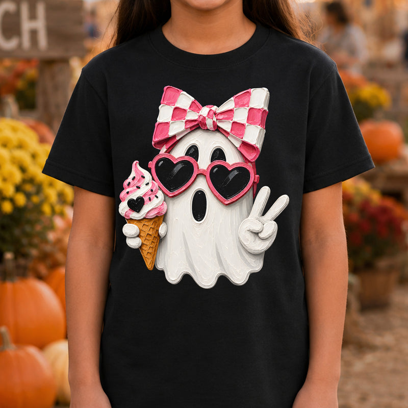 Cute Pink Bow Ghost & Ice Cream - DTF Transfer