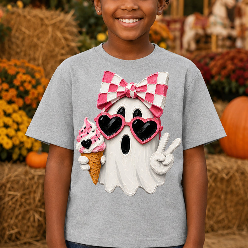 Cute Pink Bow Ghost & Ice Cream - DTF Transfer