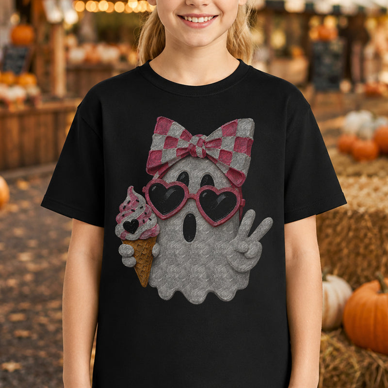 Cute Pink Bow Ghost & Ice Cream - DTF Transfer
