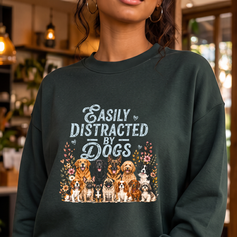 Easily Distracted By Dogs Illustrated Pups & Floral - DTF Transfer
