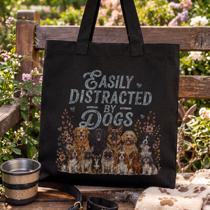 Easily Distracted By Dogs Illustrated Pups & Floral - DTF Transfer