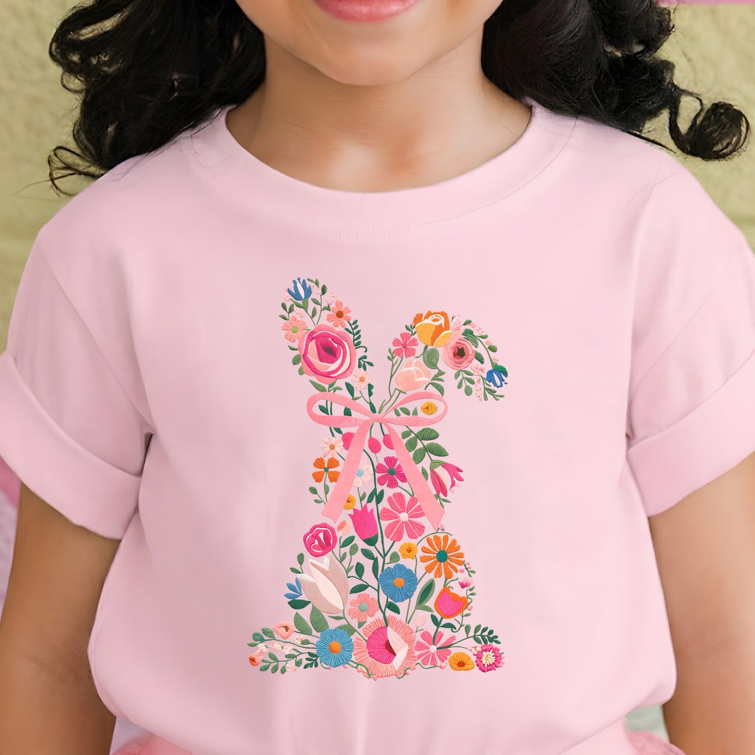 Faux Embroidery - Floral Bunny - DTF Transfer