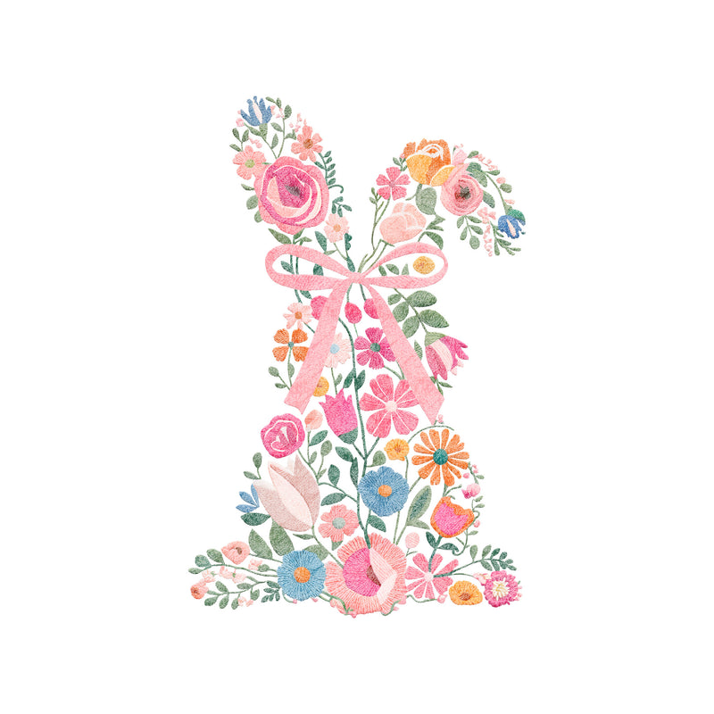 Faux Embroidery - Floral Bunny - DTF Transfer