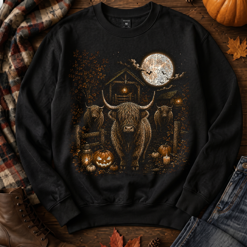 Fall Night Highland Bulls Spooky Country Farm - DTF Transfer