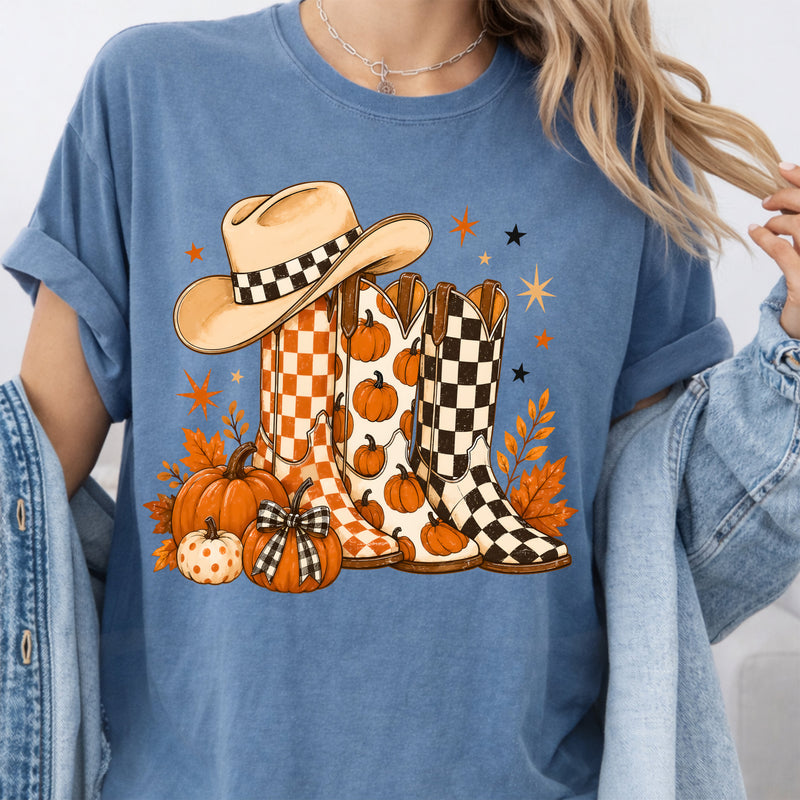 Fall Cowboy Boots & Pumpkins - DTF Transfer