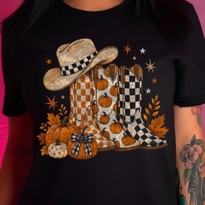 Fall Cowboy Boots & Pumpkins - DTF Transfer