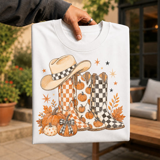 Fall Cowboy Boots & Pumpkins - DTF Transfer