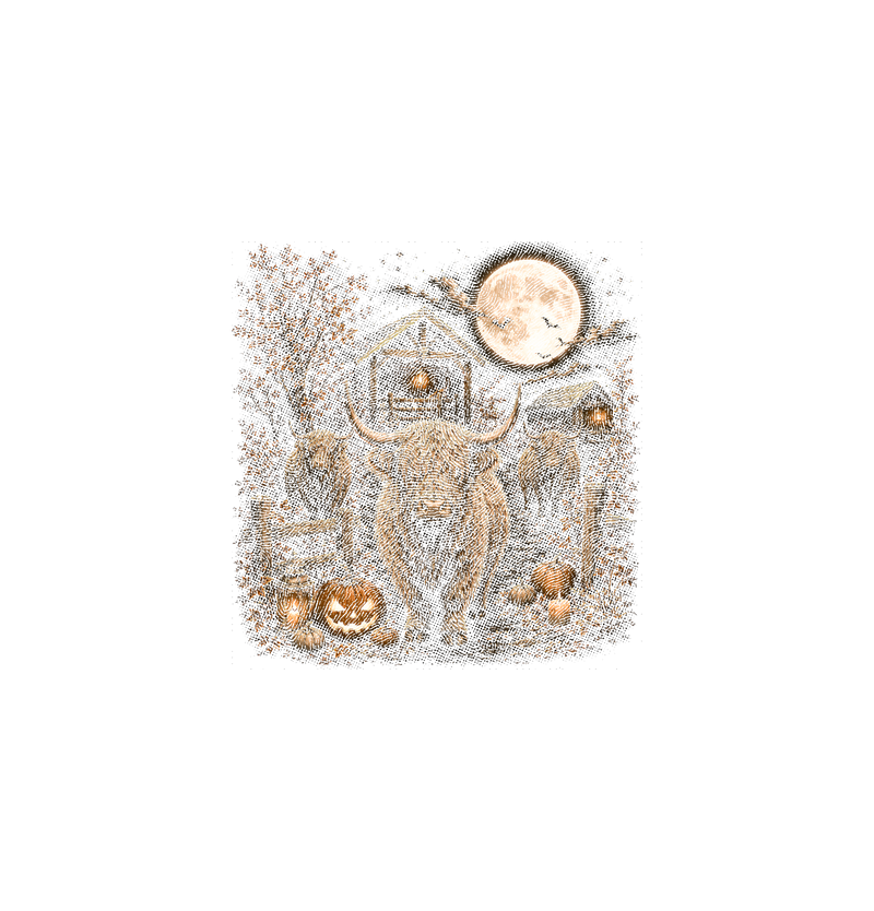 Fall Night Highland Bulls Spooky Country Farm - DTF Transfer