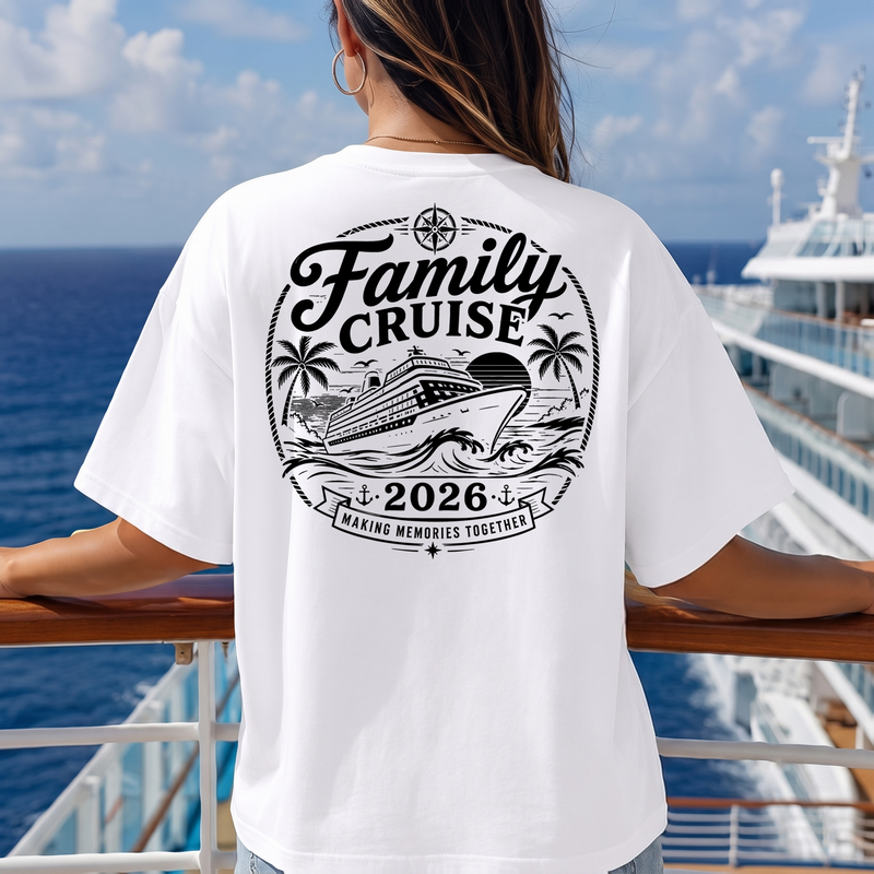 Family Cruise 2026 Vintage Nautical Stamp - DTF Transfer