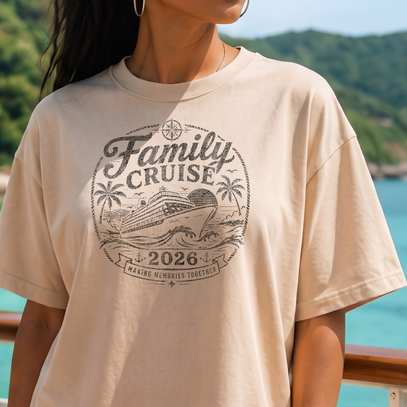 Family Cruise 2026 Vintage Nautical Stamp - DTF Transfer
