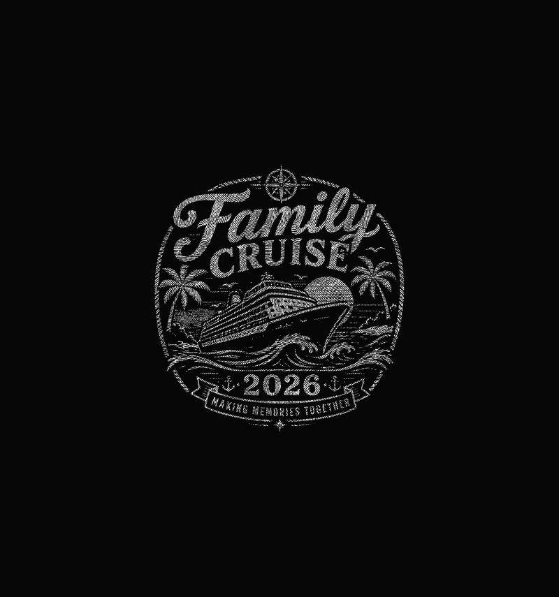 Family Cruise 2026 Vintage Nautical Stamp - DTF Transfer