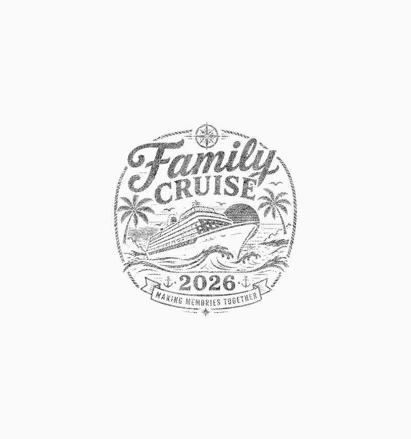 Family Cruise 2026 Vintage Nautical Stamp - DTF Transfer