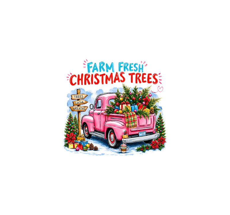 Pink Vintage Truck Holiday DTF Transfer
