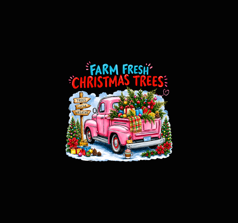 Pink Vintage Truck Holiday DTF Transfer
