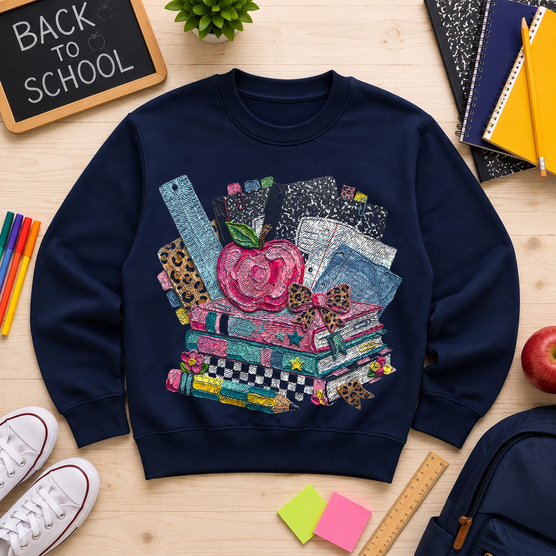 3D Painted School Books & Apple" Artistic Teacher - DTF Transfer