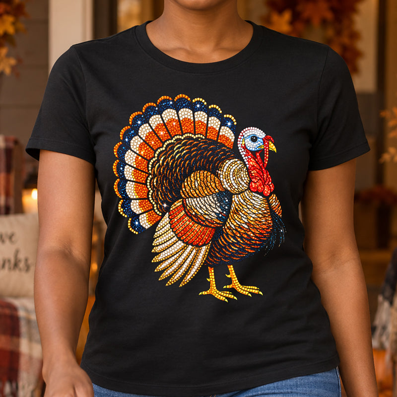 Faux Bedazzled Turkey: Shimmering Rhinestone Style Thanksgiving - DTF Transfer