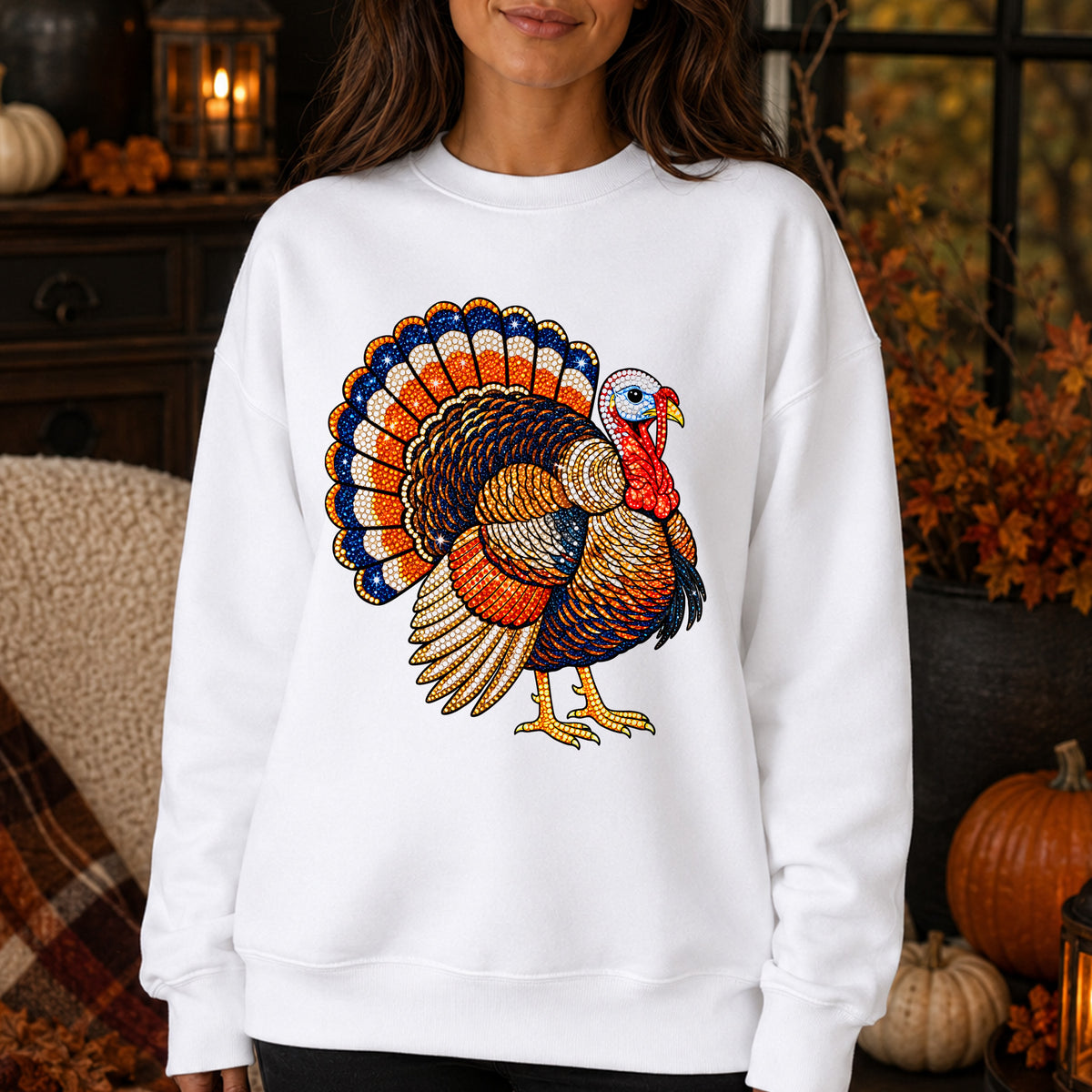 Faux Bedazzled Turkey: Shimmering Rhinestone Style Thanksgiving - DTF Transfer