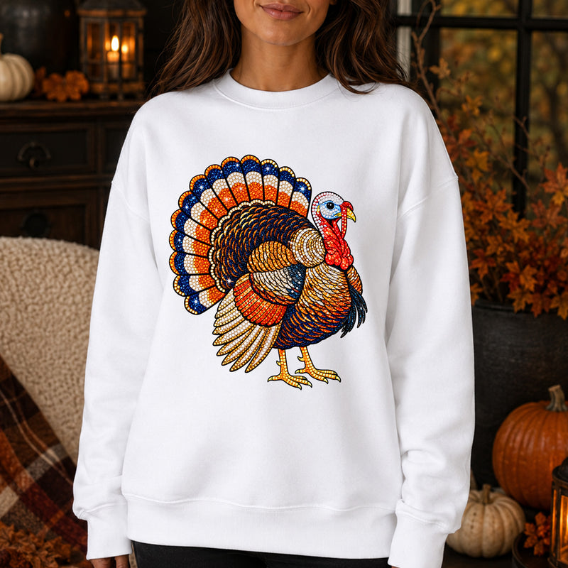 Faux Bedazzled Turkey: Shimmering Rhinestone Style Thanksgiving - DTF Transfer