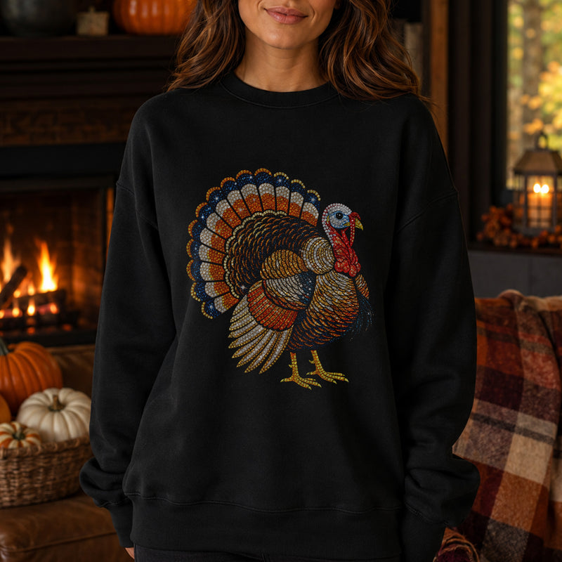 Faux Bedazzled Turkey: Shimmering Rhinestone Style Thanksgiving - DTF Transfer
