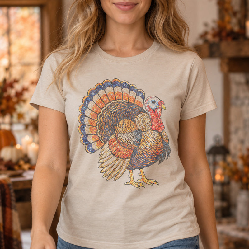 Faux Bedazzled Turkey: Shimmering Rhinestone Style Thanksgiving - DTF Transfer