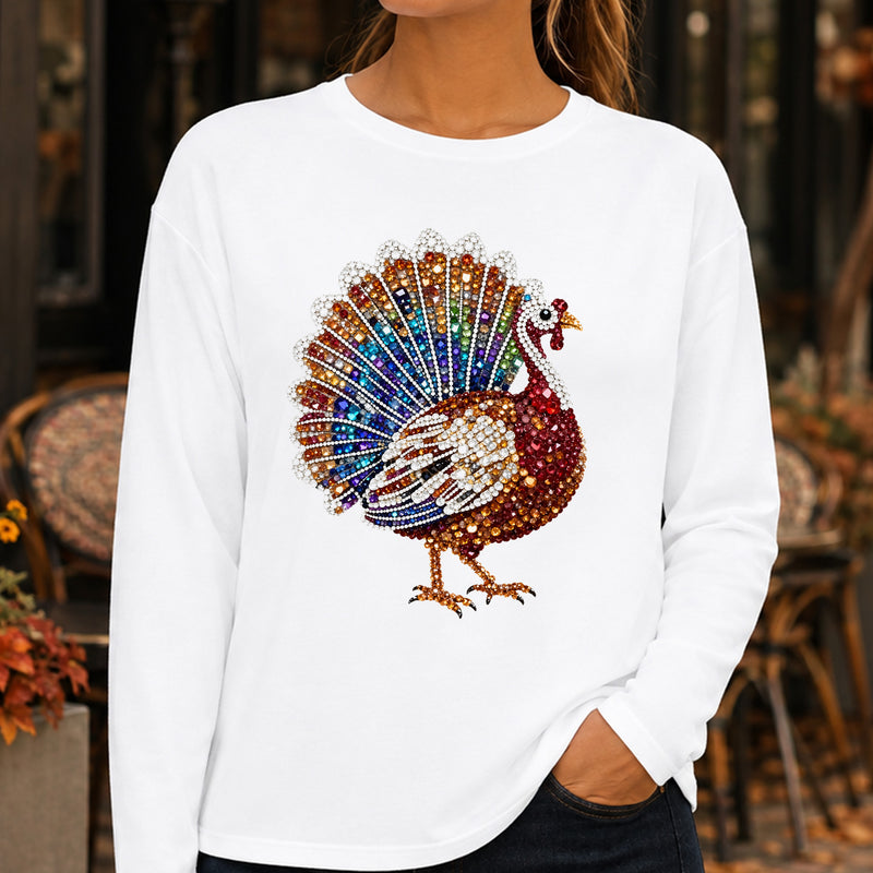 Faux Gemstone Turkey: Beaded Rhinestone & Autumn Glam Thanksgiving - DTF Transfer