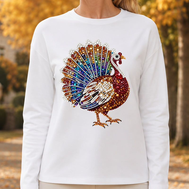 Faux Gemstone Turkey: Beaded Rhinestone & Autumn Glam Thanksgiving - DTF Transfer