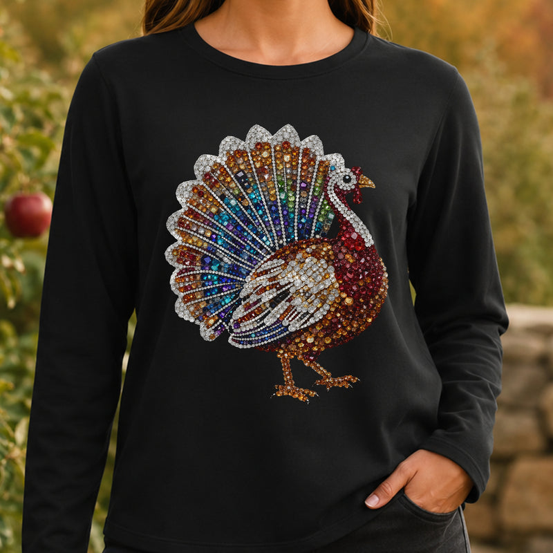 Faux Gemstone Turkey: Beaded Rhinestone & Autumn Glam Thanksgiving - DTF Transfer