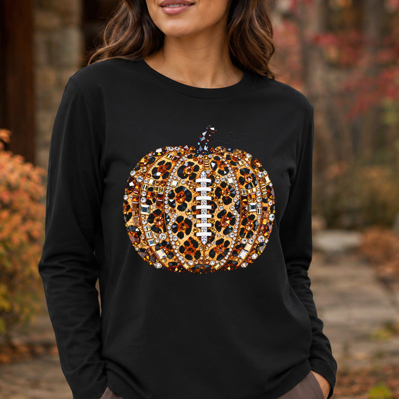 Faux Gemstone Leopard Football Pumpkin: Game Day - DTF Transfer
