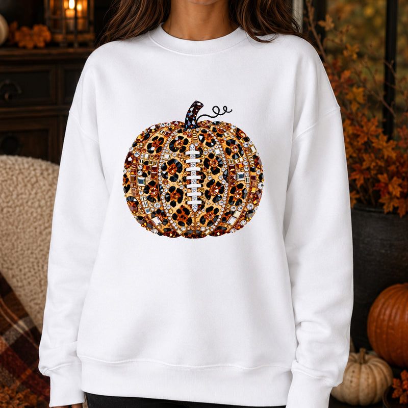 Faux Gemstone Leopard Football Pumpkin: Game Day - DTF Transfer