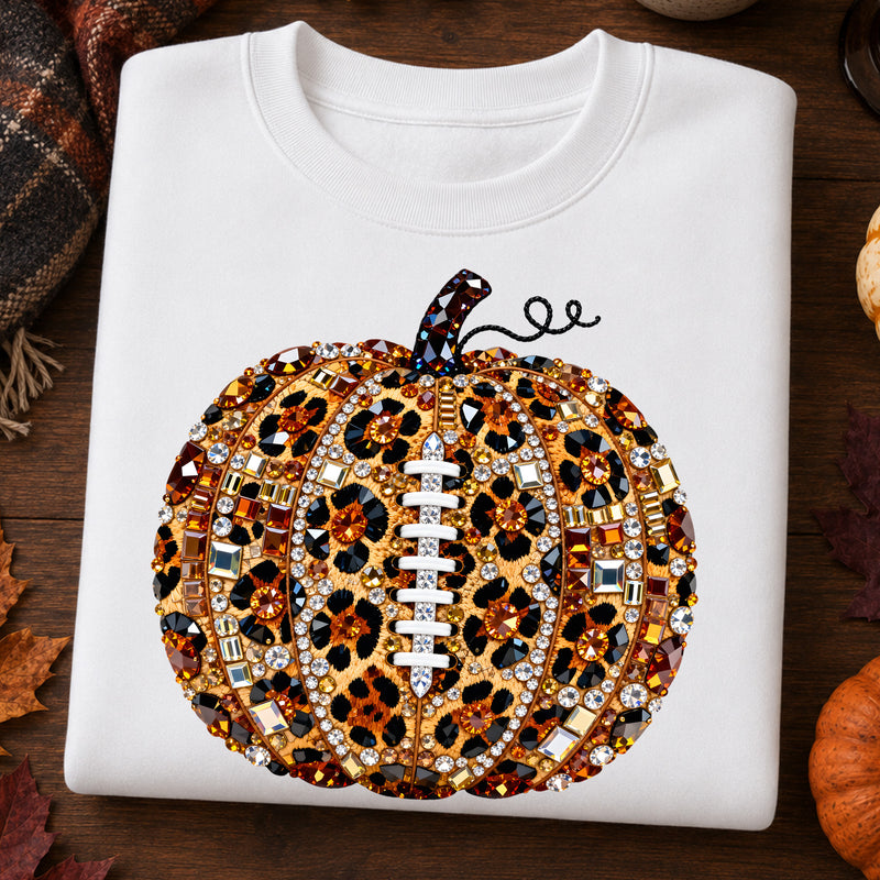 Faux Gemstone Leopard Football Pumpkin: Game Day - DTF Transfer