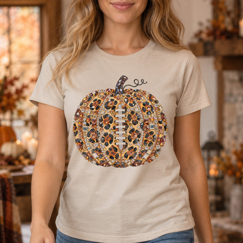 Faux Gemstone Leopard Football Pumpkin: Game Day - DTF Transfer