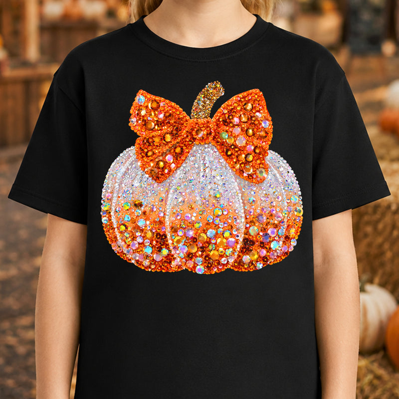 Faux Gemstone Pumpkin With Bow - DTF Transfer
