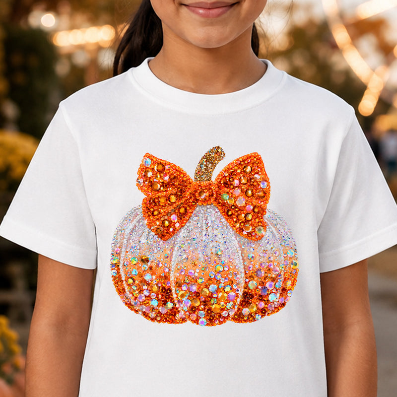 Faux Gemstone Pumpkin With Bow - DTF Transfer