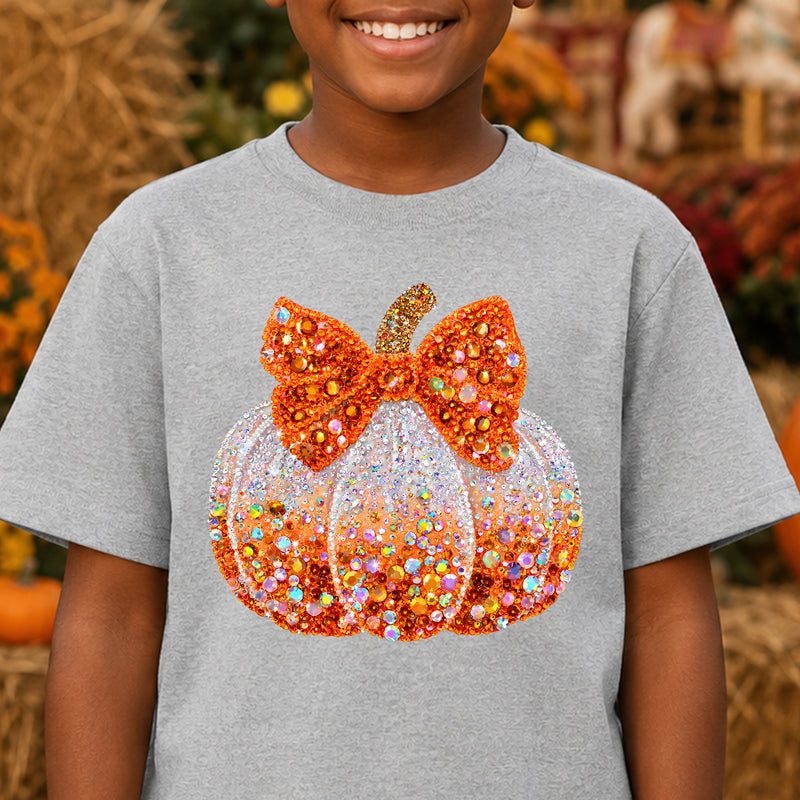 Faux Gemstone Pumpkin With Bow - DTF Transfer