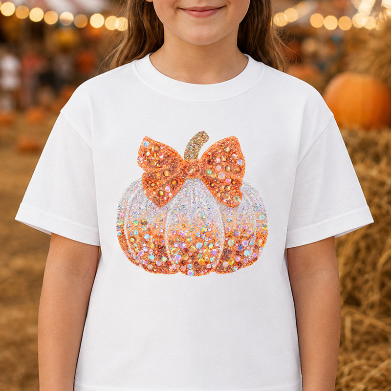 Faux Gemstone Pumpkin With Bow - DTF Transfer