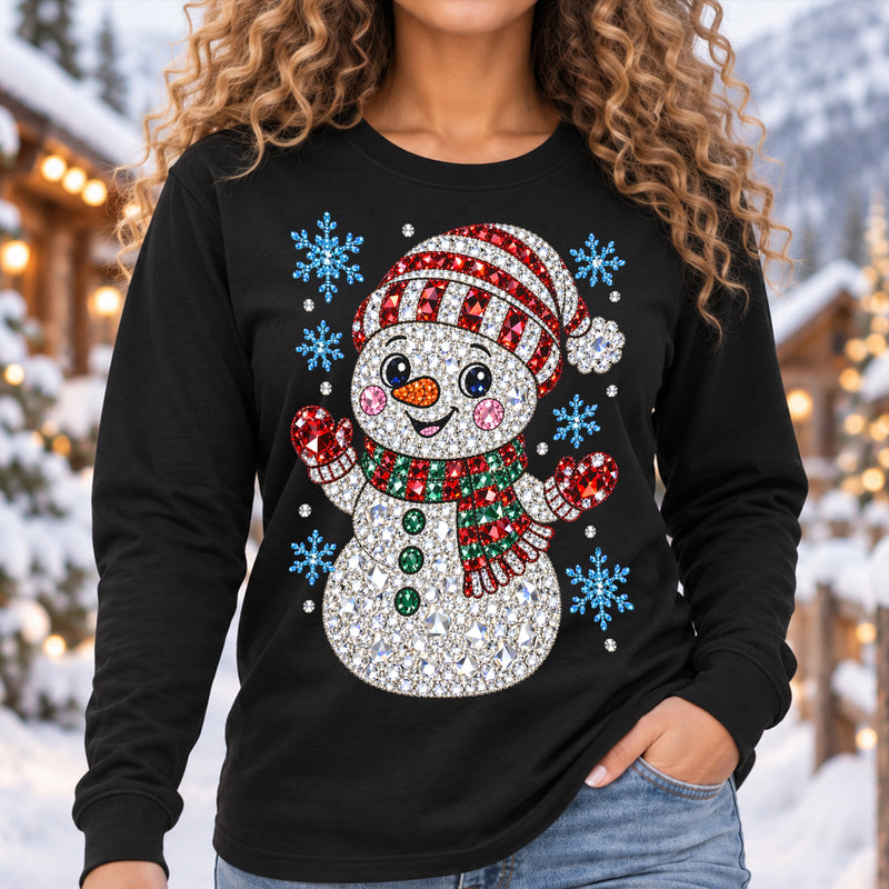 Gemstone Snowman: Beaded Rhinestone & Winter Wonderland - DTF Transfer