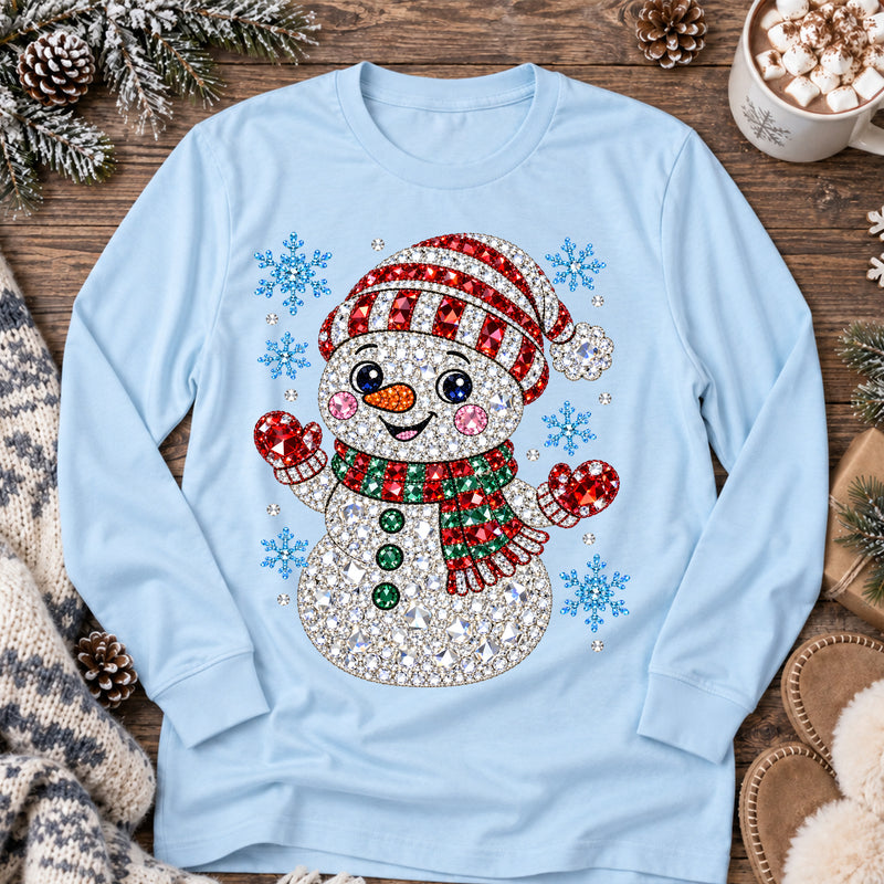 Gemstone Snowman: Beaded Rhinestone & Winter Wonderland - DTF Transfer