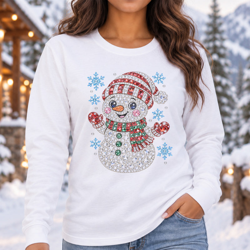 Gemstone Snowman: Beaded Rhinestone & Winter Wonderland - DTF Transfer