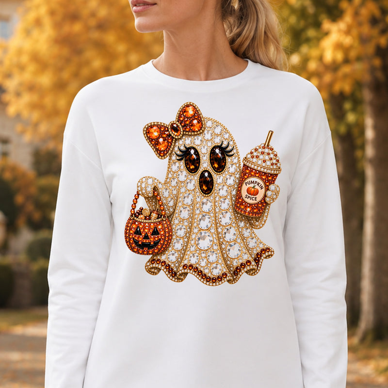Faux Gemstone Ghost With Pumpkin Spice - DTF Transfer