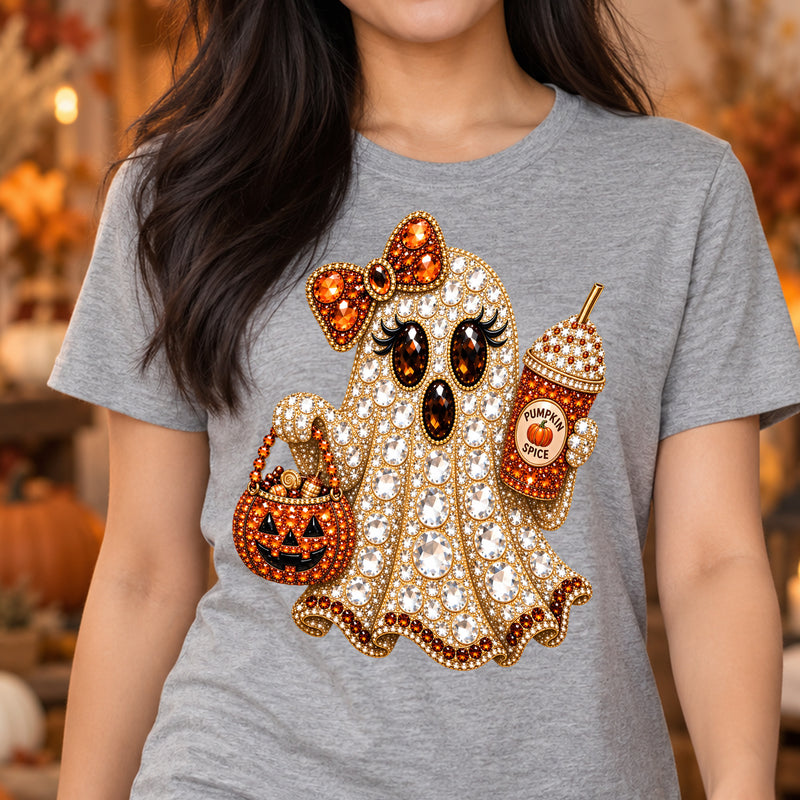 Faux Gemstone Ghost With Pumpkin Spice - DTF Transfer