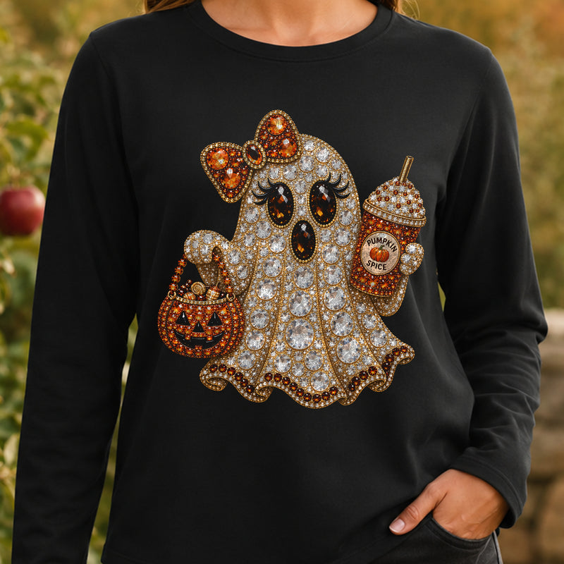 Faux Gemstone Ghost With Pumpkin Spice - DTF Transfer