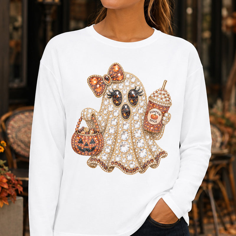 Faux Gemstone Ghost With Pumpkin Spice - DTF Transfer