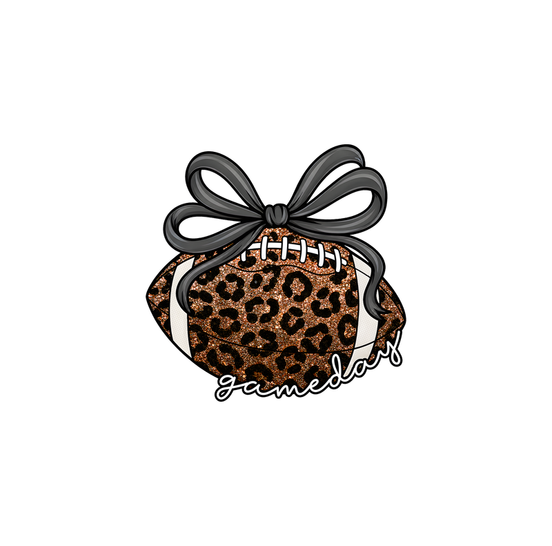 Faux Glitter Leopard Football with Bow - DTF Transfer